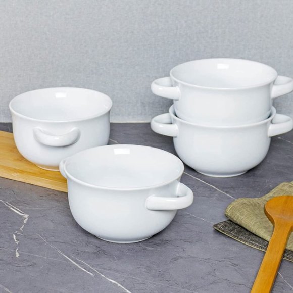 Unicasa Dining 22 Oz Porcelain Soup Bowls W Handles Set Of 4 White